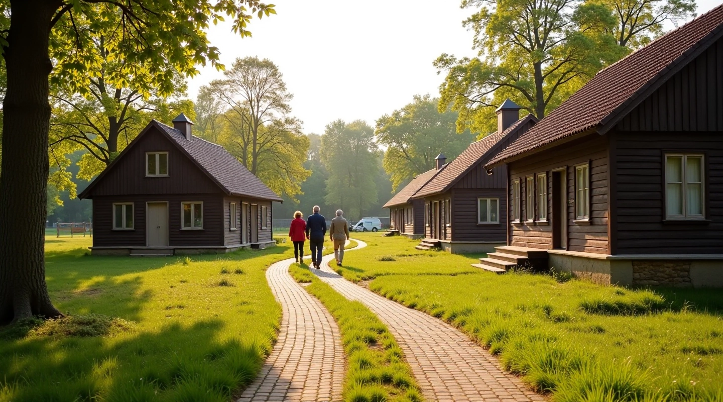 Rumšiškės open air folk museum village pathways with traditional farmstead buildings